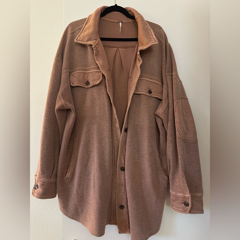 Free People Ruby Jacket Shacket Mauve Rose Pink XL Oversized